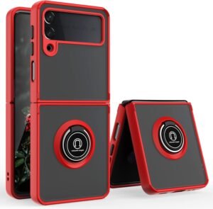 Metal Ring Kickstand Cover for Samsung Z Flip 3- Red