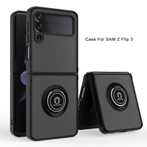 Metal Ring Kickstand Cover for Samsung Z Flip 3- Black